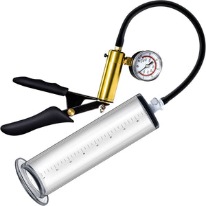 Performance VX6 Vacuum Penis Pump With Brass Pistol & Pressure Gauge By Blush - Clear