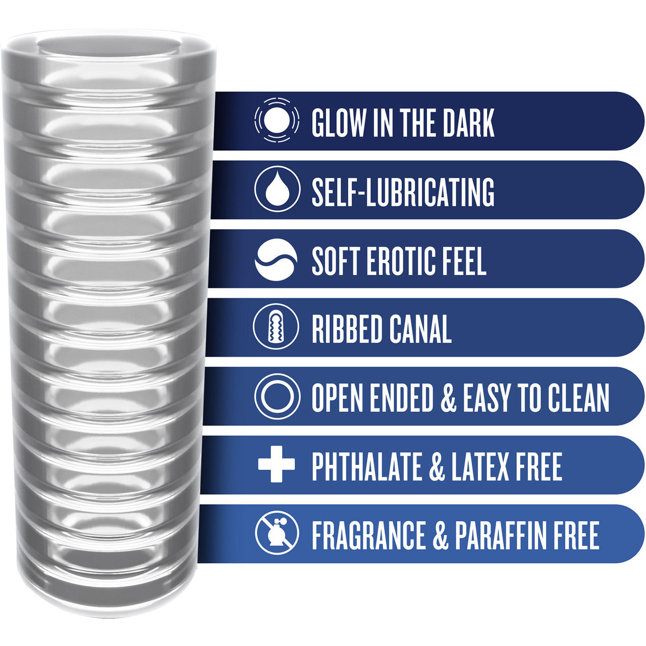 Rize Ribz Self Lubricating Glow In The Dark Open Ended Penis Stroker By Blush