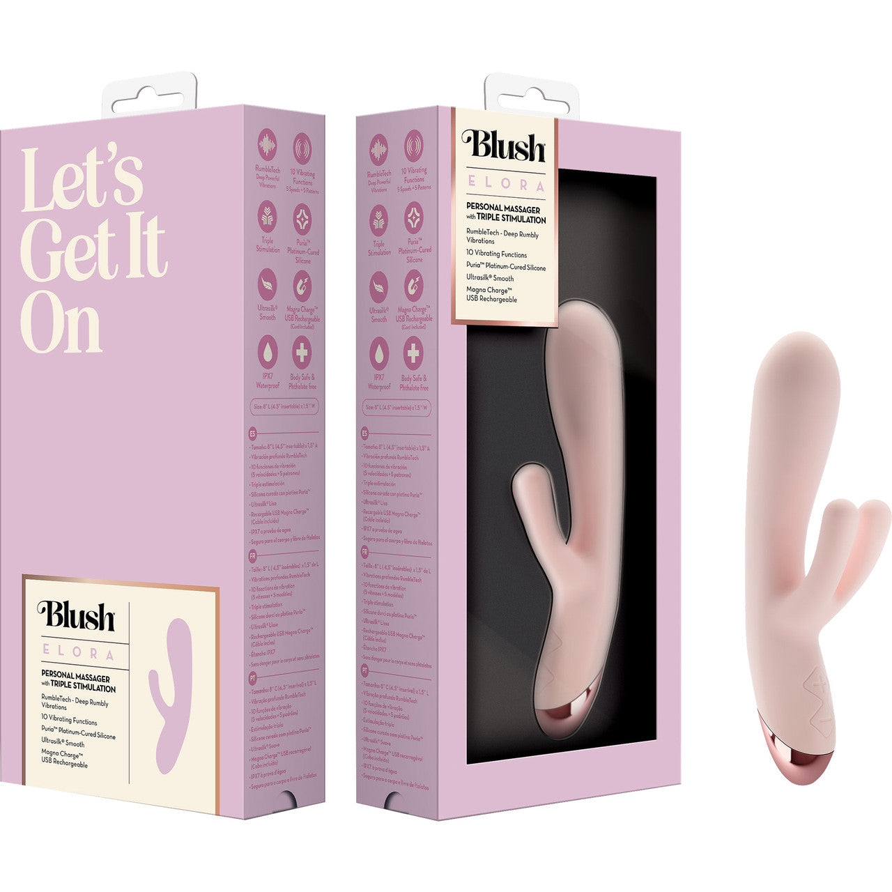 Elora Rechargeable Waterproof Silicone Rabbit Style Dual Stimulation Vibrator By Blush - Pink