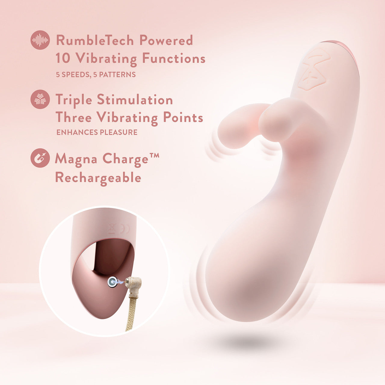 Elora Rechargeable Waterproof Silicone Rabbit Style Dual Stimulation Vibrator By Blush - Pink