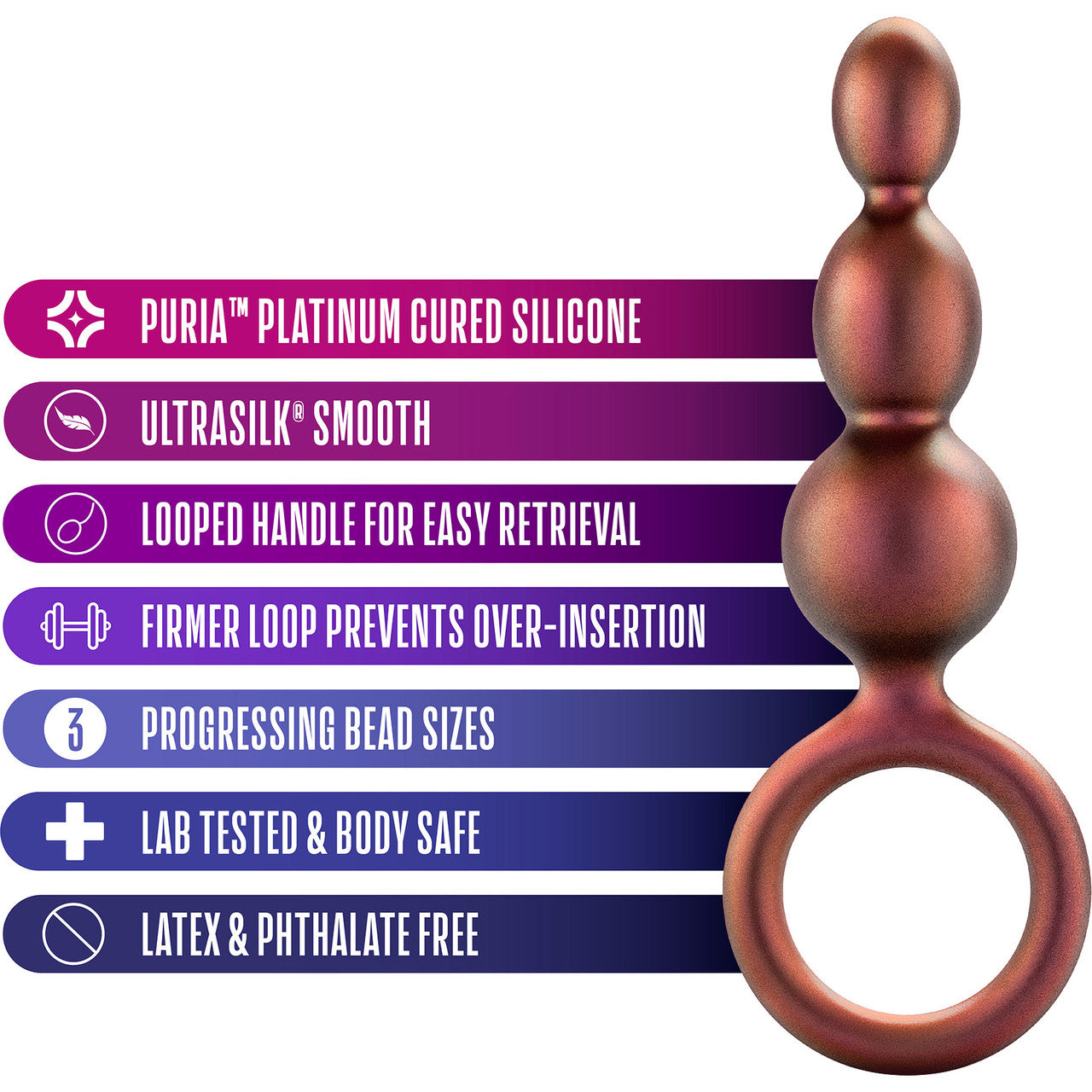 Anal Adventures Matrix Beaded Loop Silicone Butt Plug By Blush - Copper