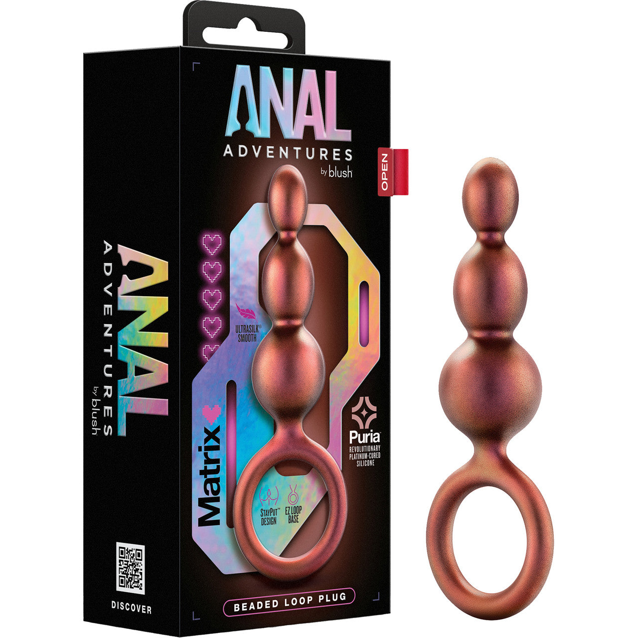 Anal Adventures Matrix Beaded Loop Silicone Butt Plug By Blush - Copper