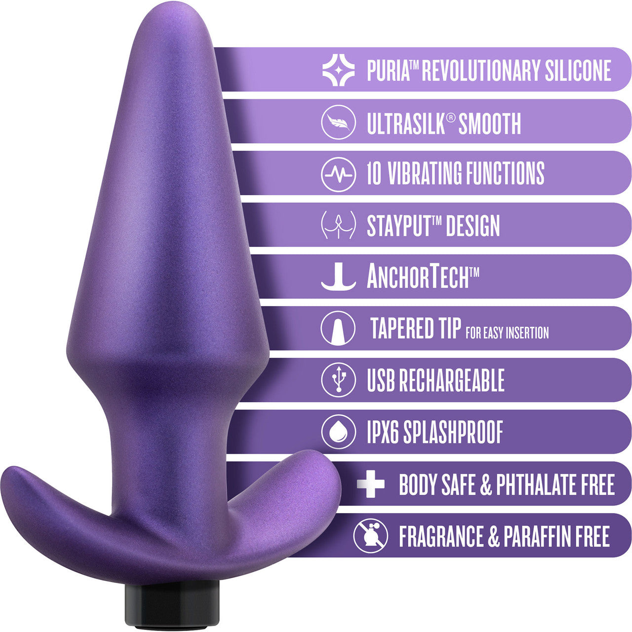 Anal Adventures Matrix Interstellar Silicone Rechargeable Vibrating Butt Plug By Blush - Astro Violet