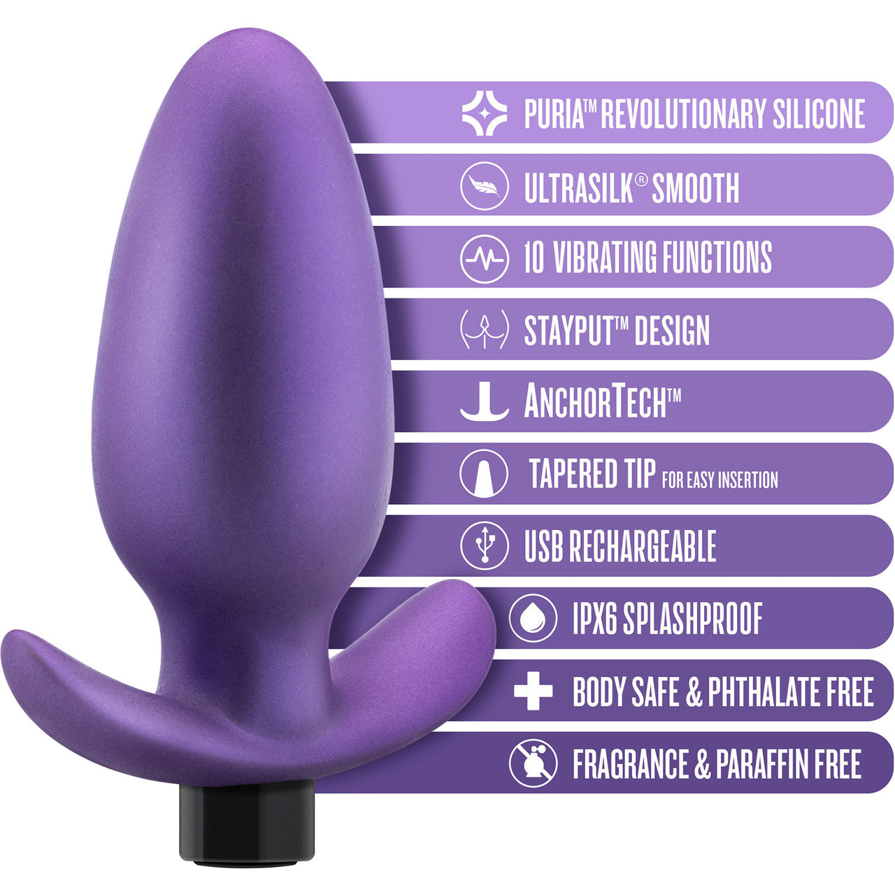 Anal Adventures Matrix Excelsior Silicone Rechargeable Vibrating Butt Plug By Blush - Astro Violet