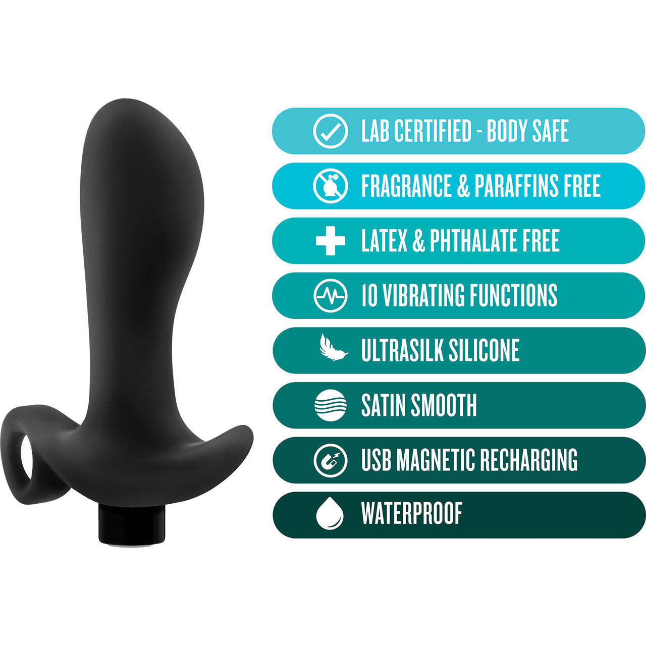 Anal Adventures Platinum Silicone Rechargeable Vibrating Prostate Massager 1 By Blush - Black