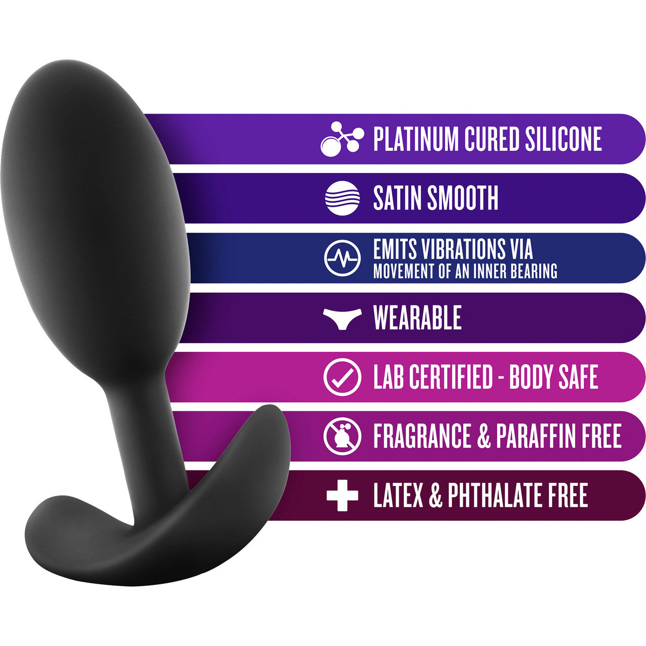 Luxe Wearable Silicone Vibra Slim Butt Plug by Blush - Medium, Black