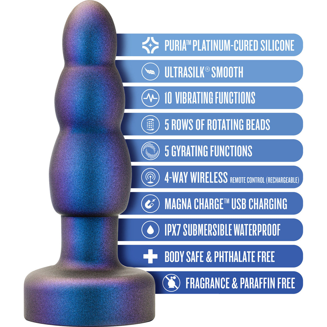 Anal Adventures Matrix Kinetic Silicone Vibrating, Gyrating & Rotating Butt Plug With Remote By Blush - Space Age Blue