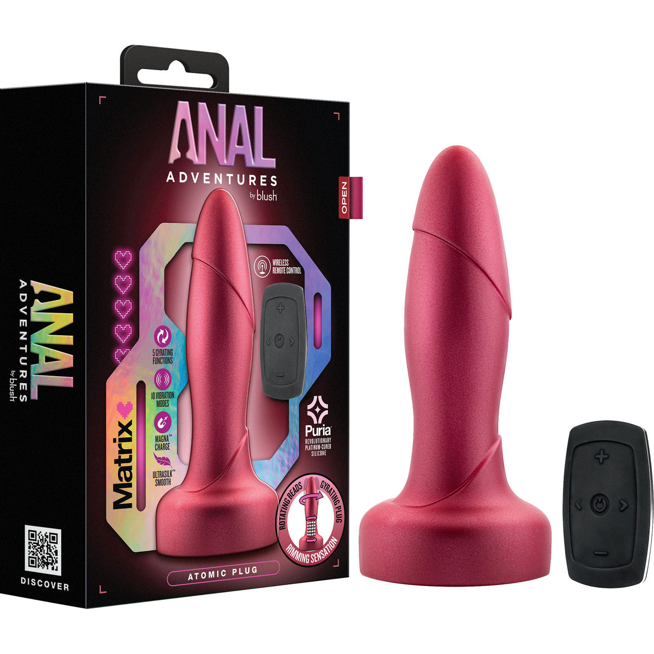 Anal Adventures Matrix Atomic Silicone Vibrating, Gyrating, Rotating Remote Butt Plug By Blush - Martian Wine