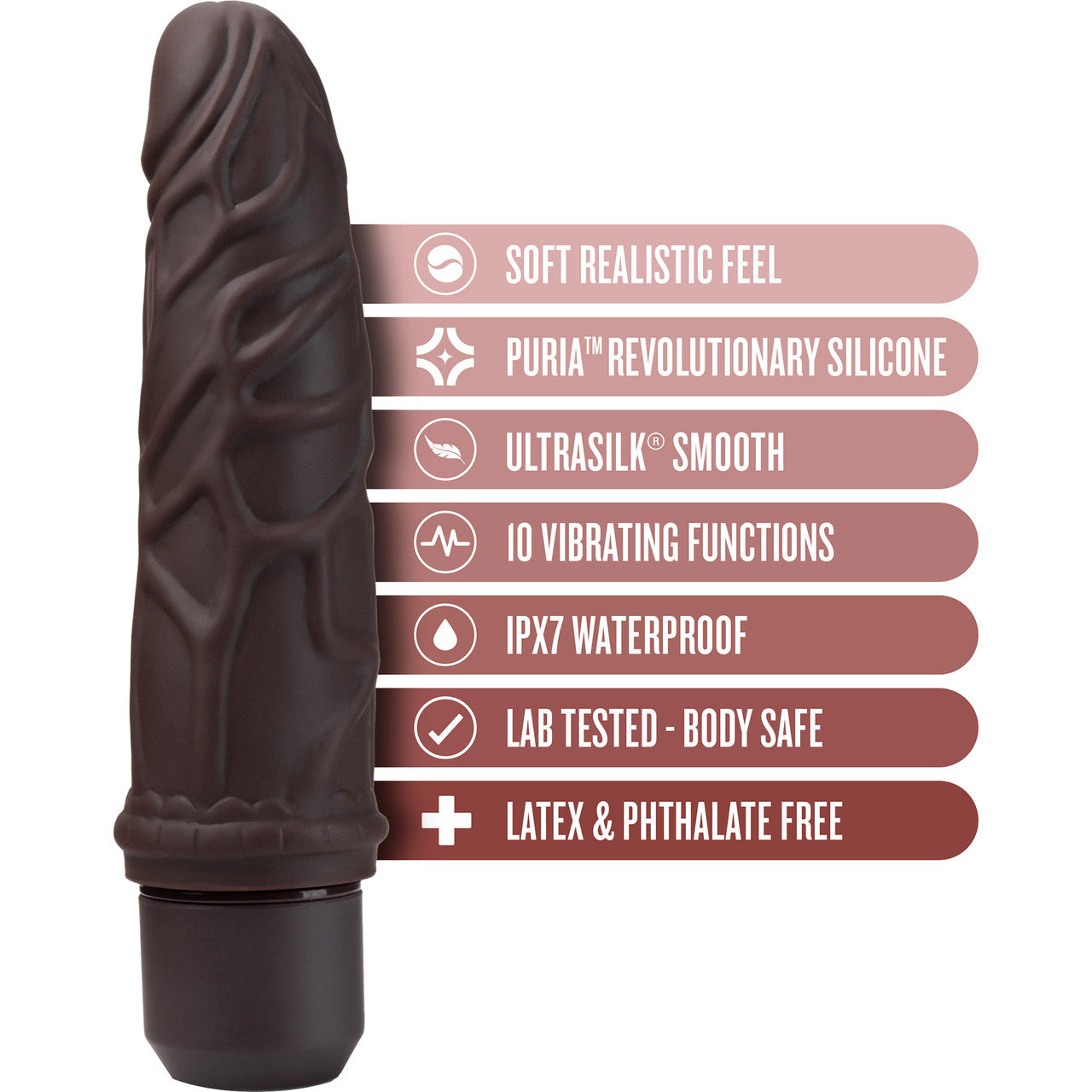 Dr. Skin Silicone Dr. Robert Waterproof Vibrating 7" Dildo By Blush - Chocolate