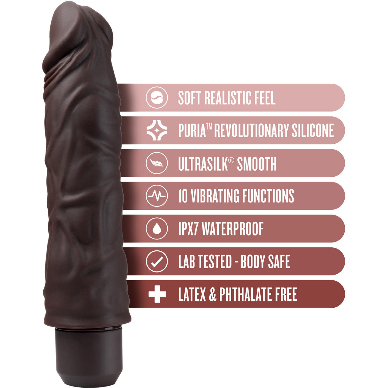 Dr. Skin Silicone Dr. David Waterproof Vibrating 8" Dildo By Blush - Chocolate