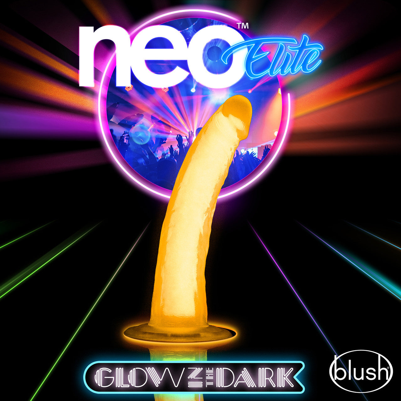 Neo Elite Lavo Glow In The Dark 7.5 Inch Dual Density Realistic Silicone Dildo by Blush - Neon Orange