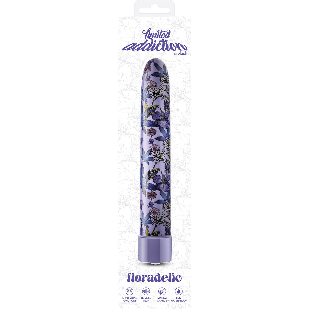 Limited Addiction Floradelic Rechargeable Waterproof Slimline Vibrator By Blush - Purple