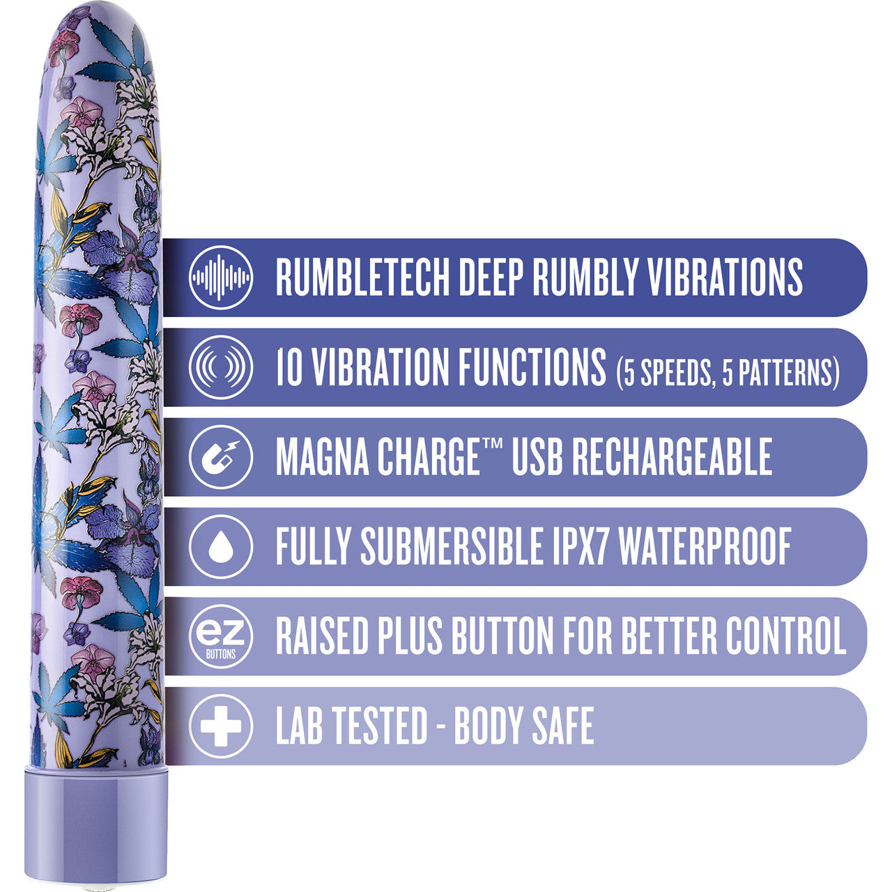 Limited Addiction Floradelic Rechargeable Waterproof Slimline Vibrator By Blush - Purple