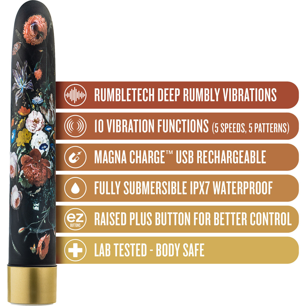 The Collection Bountiful Limited Edition Rechargeable Waterproof Slimline Vibrator By Blush - Flora
