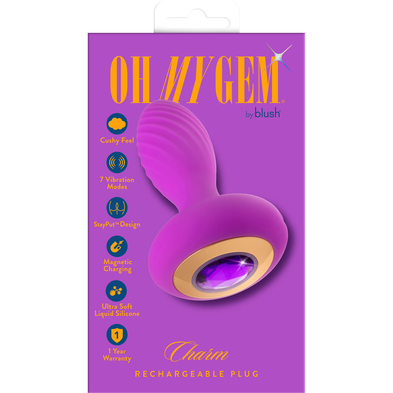 Oh My Gem Charm Rechargeable Silicone Vibrating Butt Plug By Blush - Amethyst
