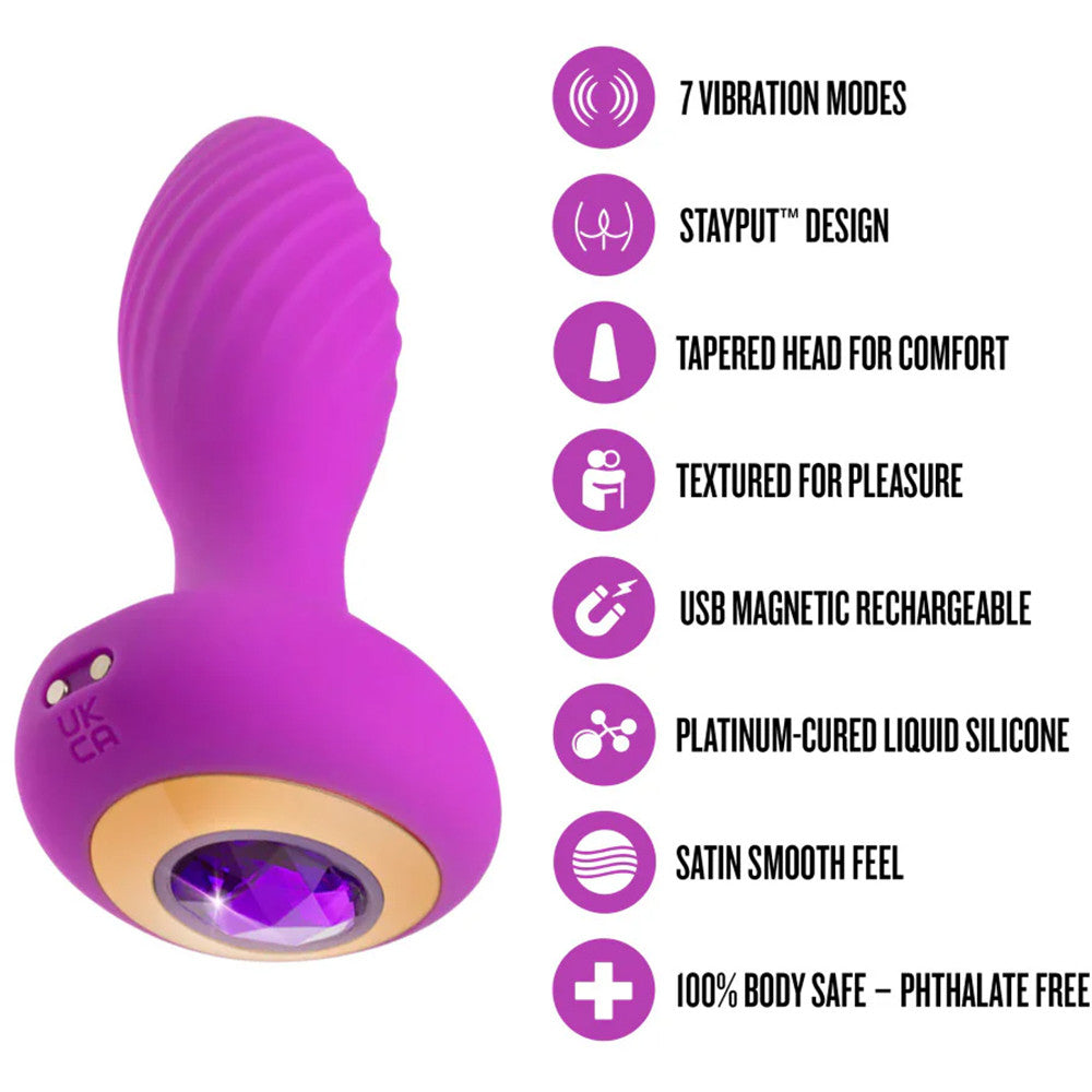 Oh My Gem Charm Rechargeable Silicone Vibrating Butt Plug By Blush - Amethyst