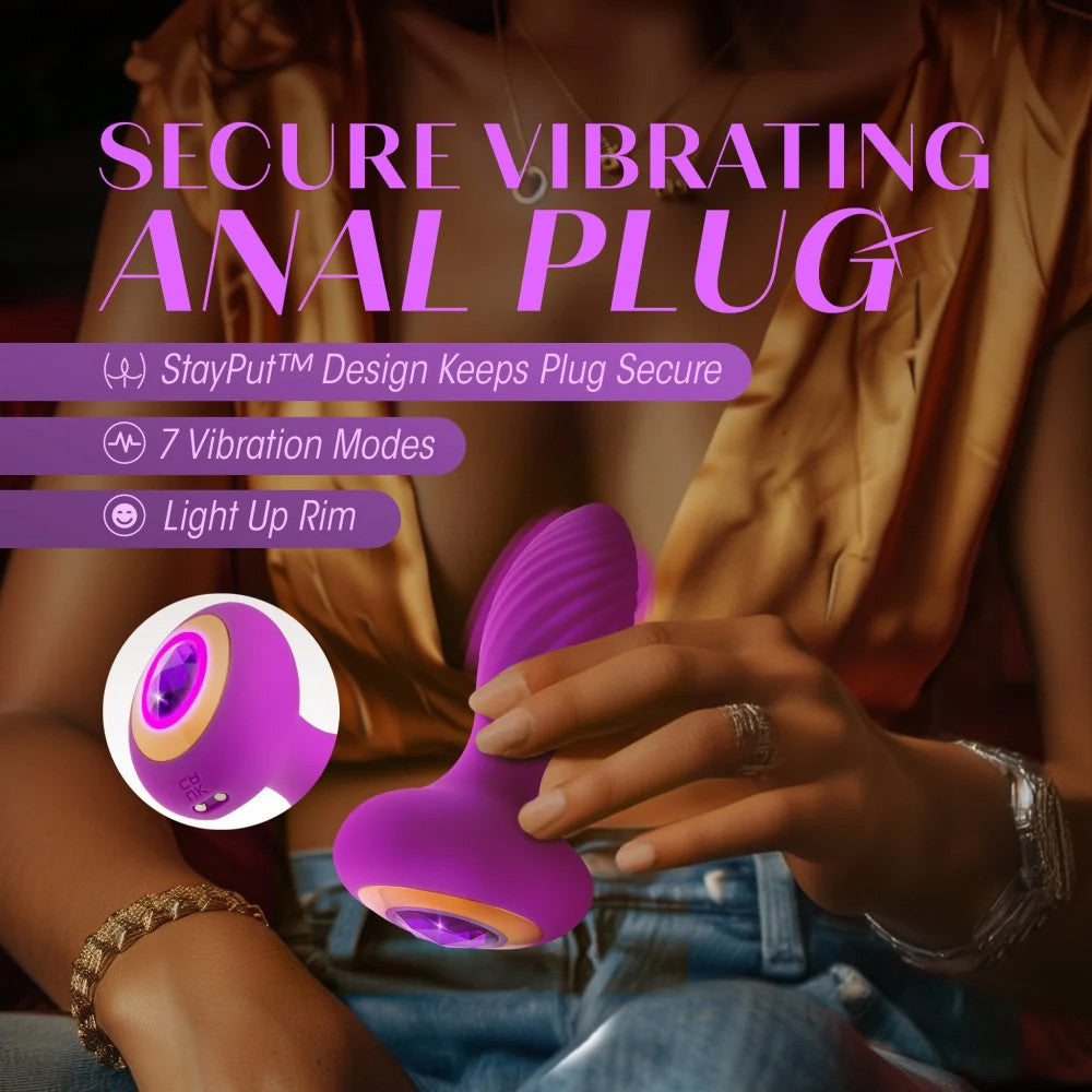 Oh My Gem Charm Rechargeable Silicone Vibrating Butt Plug By Blush - Amethyst