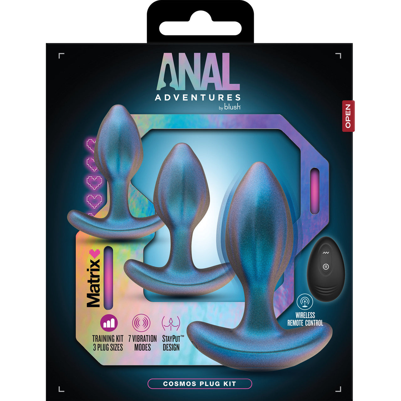 Anal Adventures Matrix Cosmos 3-Piece Anal Training Kit With Vibrating Butt Plug & Remote By Blush - Lunar Blue