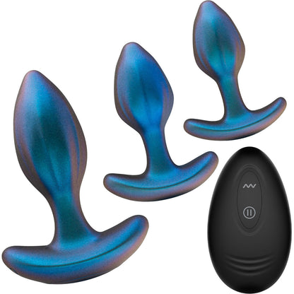 Anal Adventures Matrix Cosmos 3-Piece Anal Training Kit With Vibrating Butt Plug & Remote By Blush - Lunar Blue