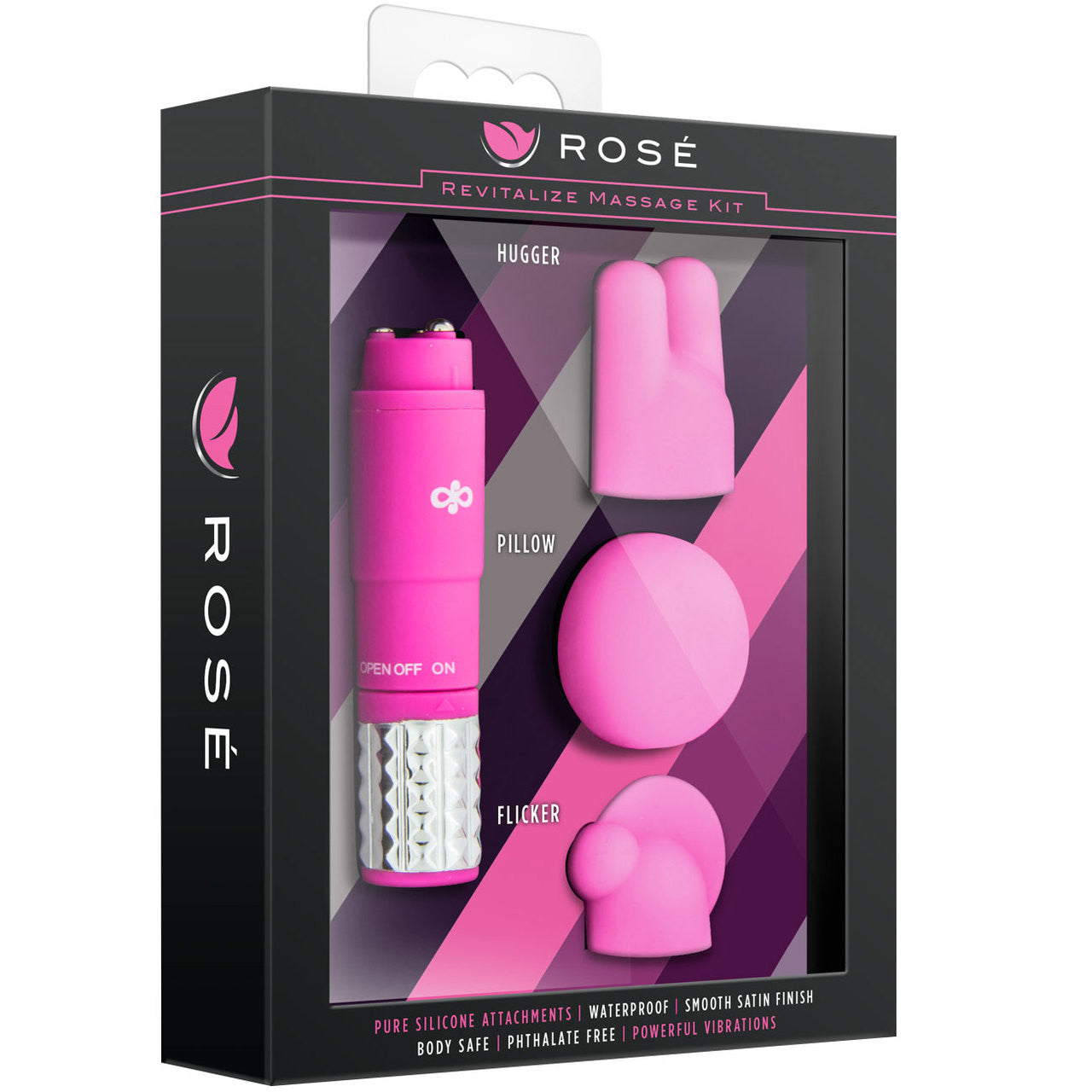 Rose Revitalize Vibrating Bullet Massage Kit With 3 Silicone Attachments By Blush - Pink