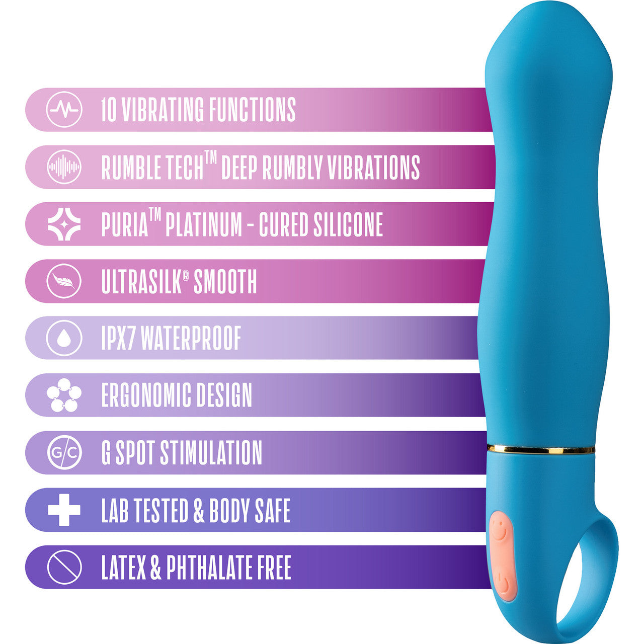 Aria Exciting AF 10-Function Silicone Waterproof Vibrator By Blush - Blue