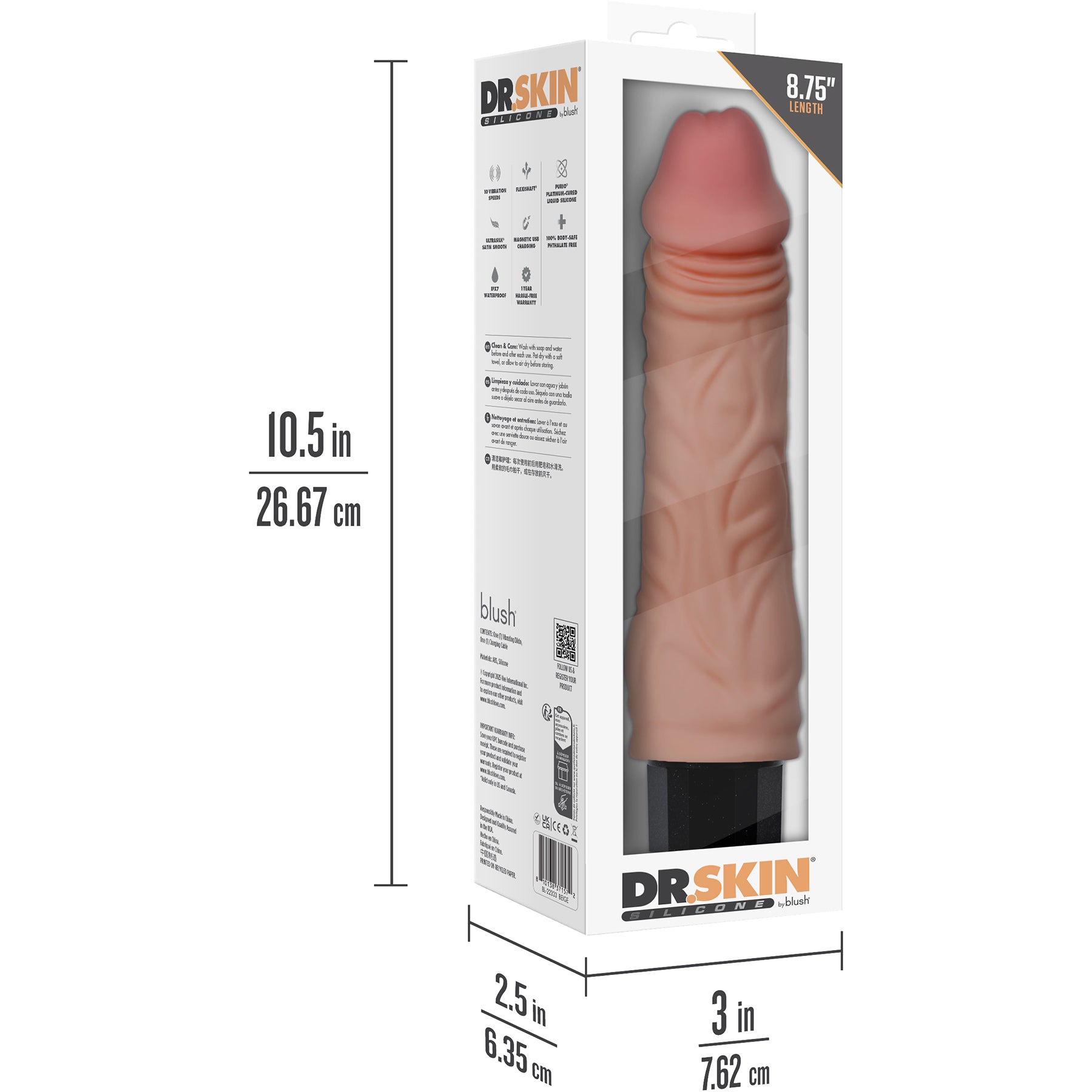 Dr. Skin Silicone Dr. Hunt Waterproof Vibrating 8.75" Dildo By Blush