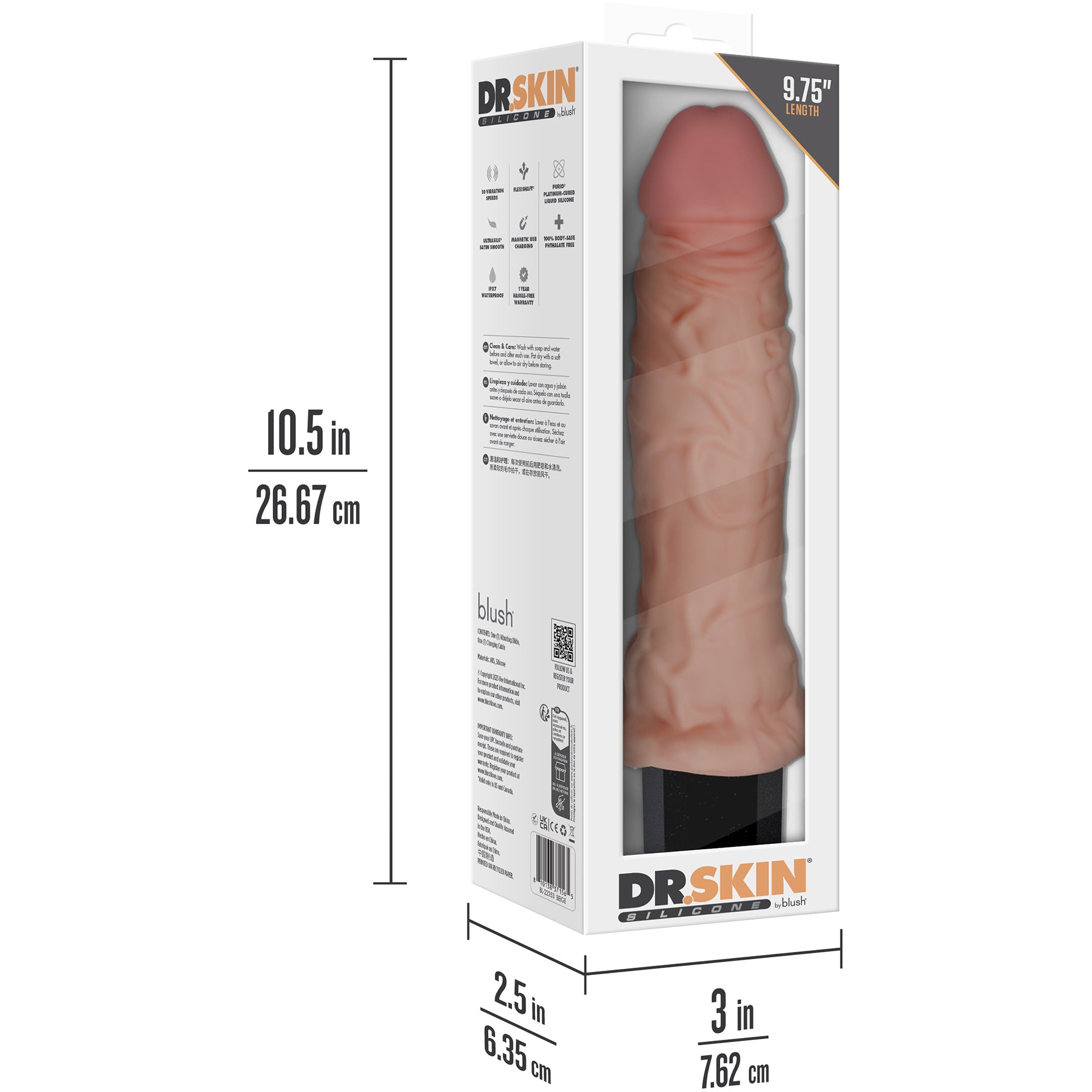 Dr. Skin Silicone Dr. Webber Waterproof Vibrating 9.75" Dildo By Blush