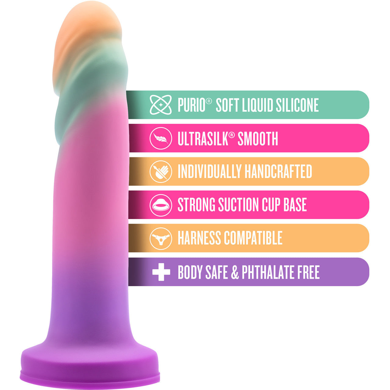 Avant Sunrise Gaze 7.5" Silicone Suction Cup Dildo By Blush - Sherbet