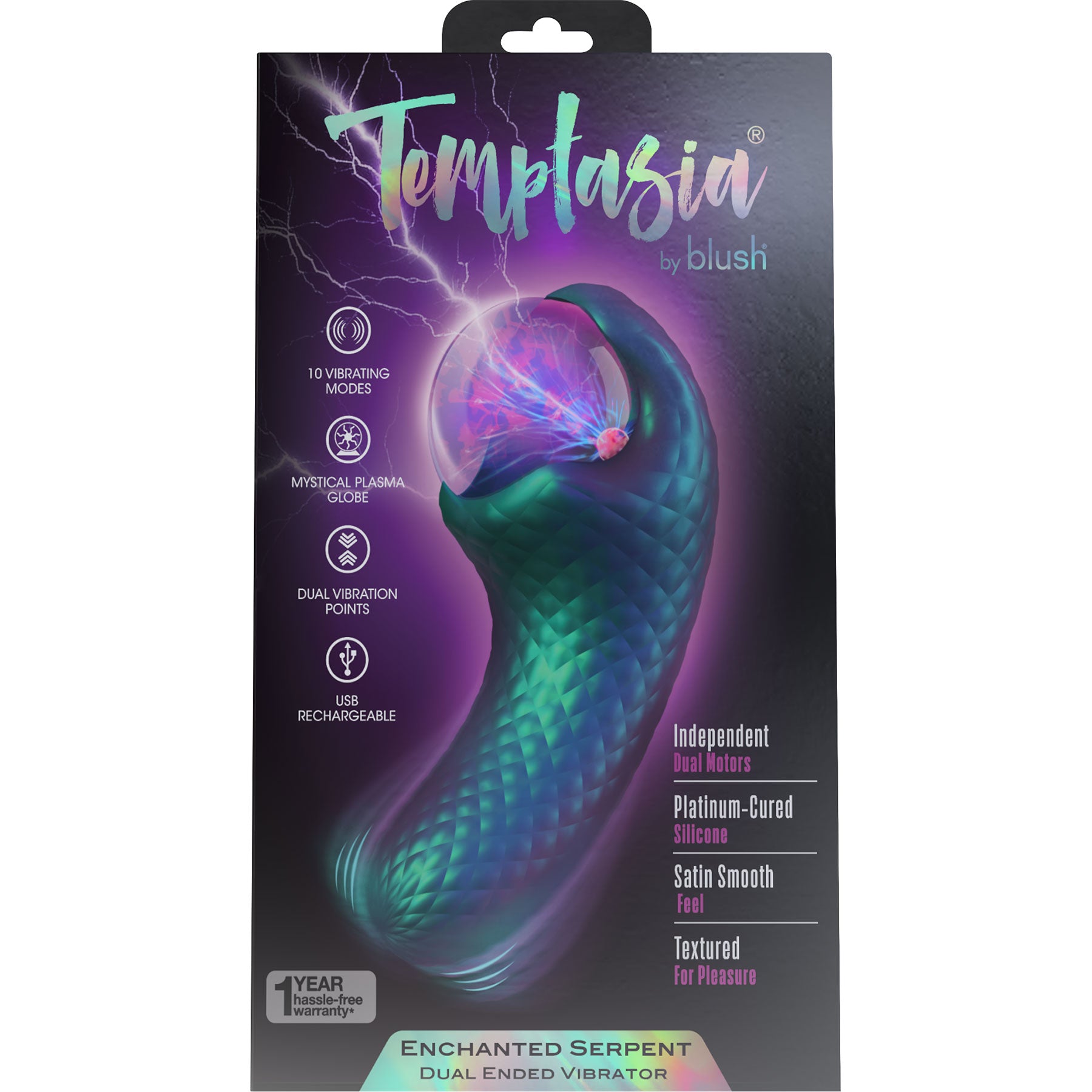 Temptasia By Blush Enchanted Serpent Pulse Vibrator With Mystical Plasma Globe - Dark Millenia