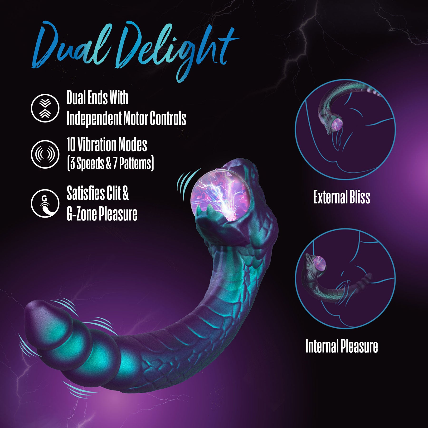 Temptasia By Blush Rattle Snake Pulse Vibrator With Mystical Plasma Globe - Dark Millenia