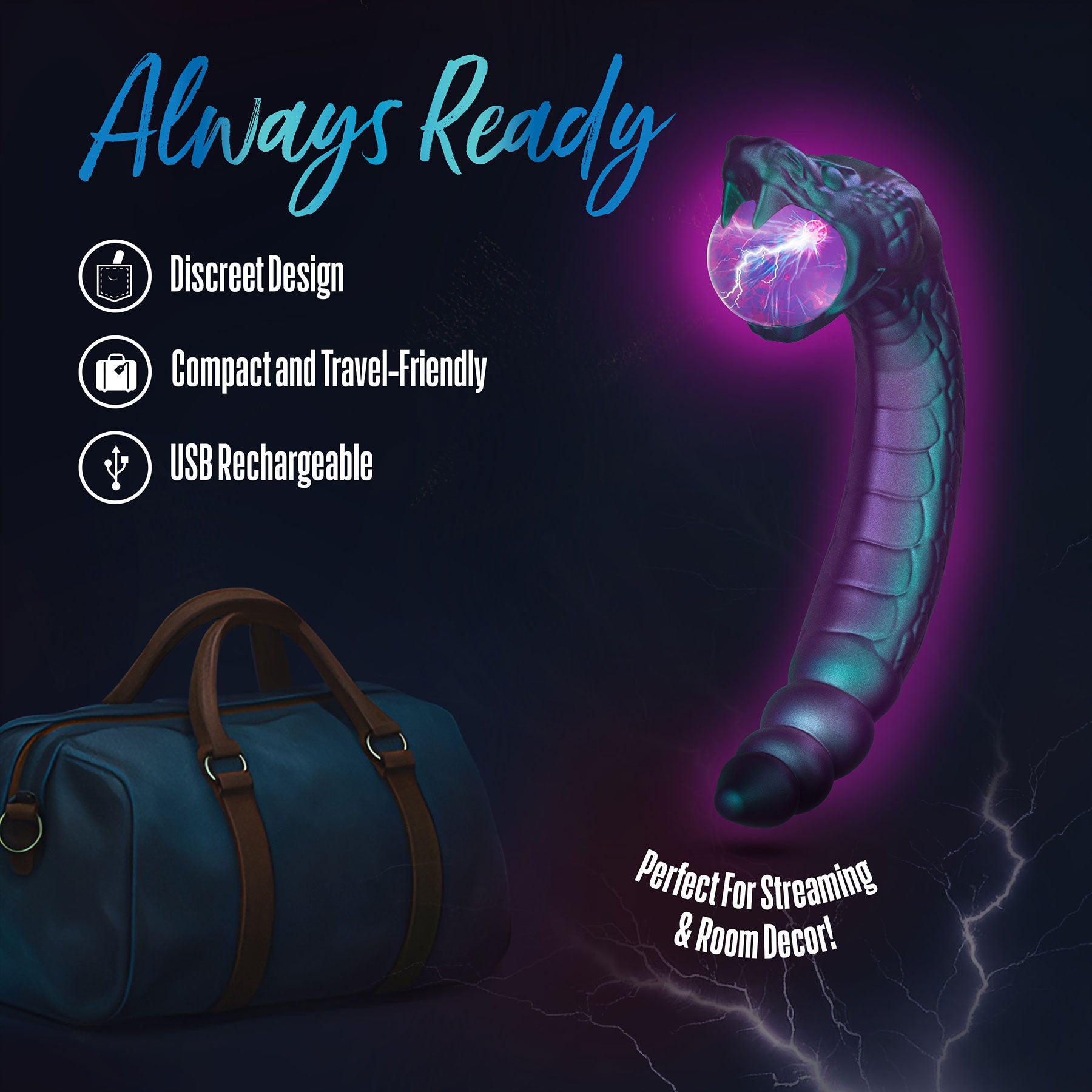 Temptasia By Blush Rattle Snake Pulse Vibrator With Mystical Plasma Globe - Dark Millenia