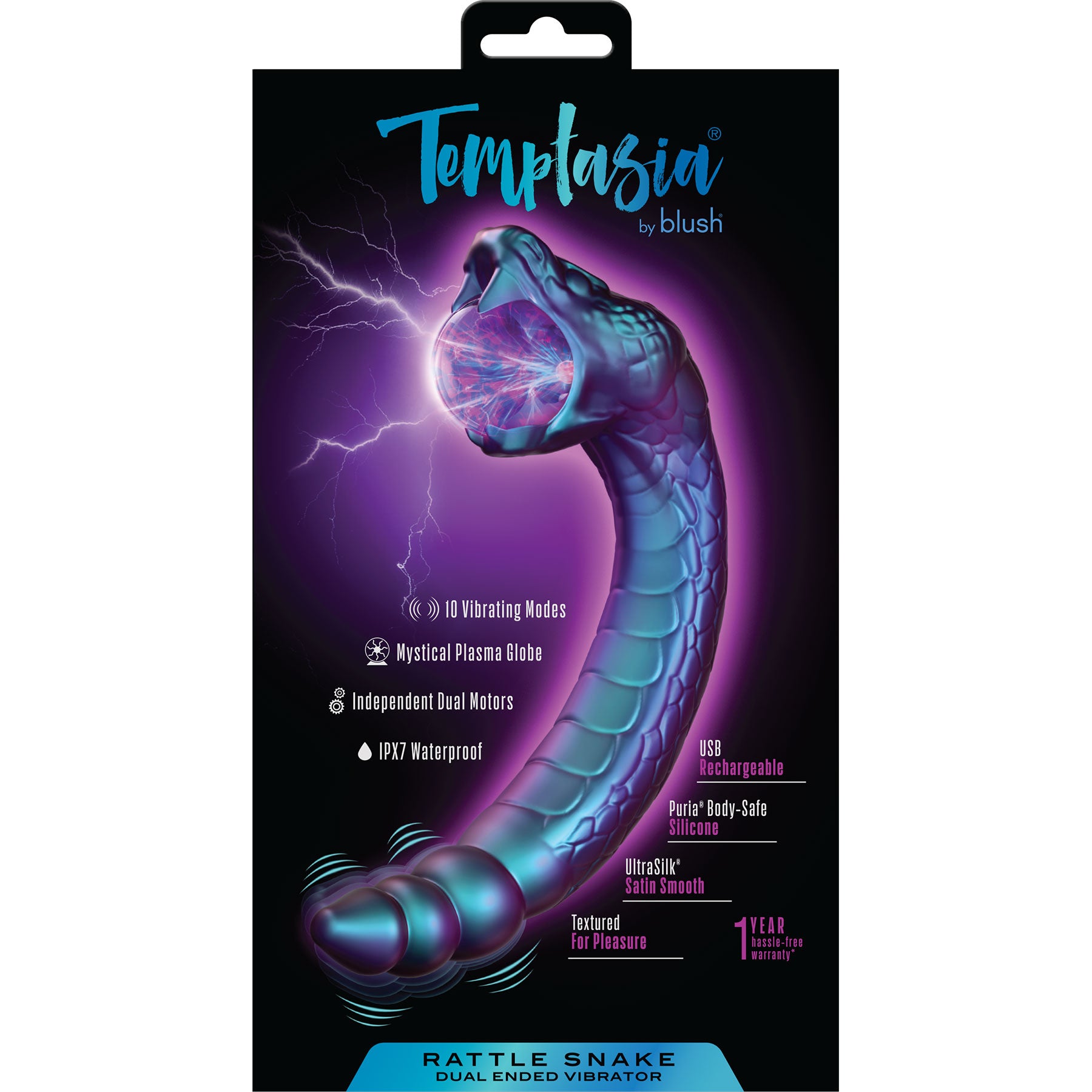 Temptasia By Blush Rattle Snake Pulse Vibrator With Mystical Plasma Globe - Dark Millenia
