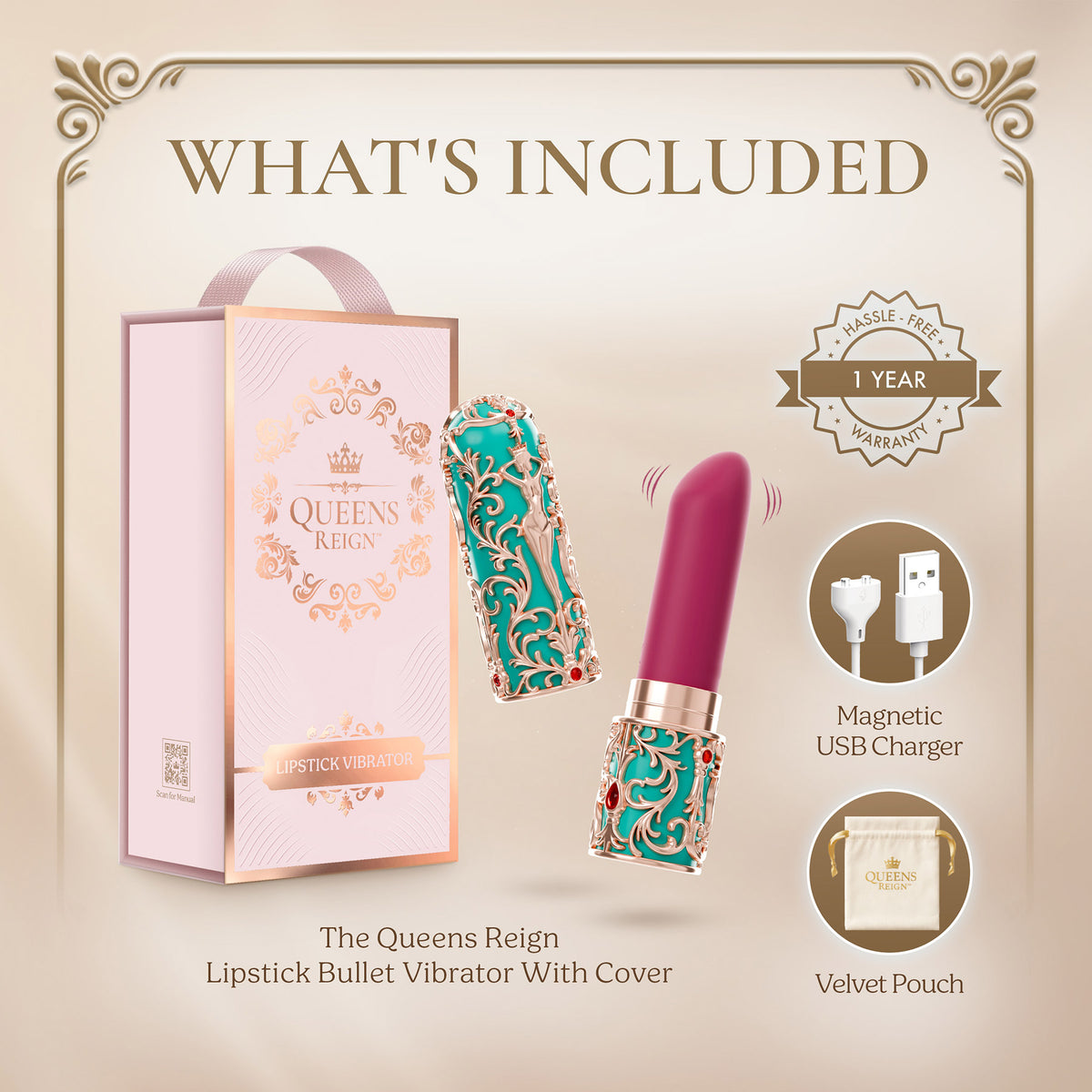Queens Reign Luxury Silicone Rechargeable Waterproof Lipstick Vibrator