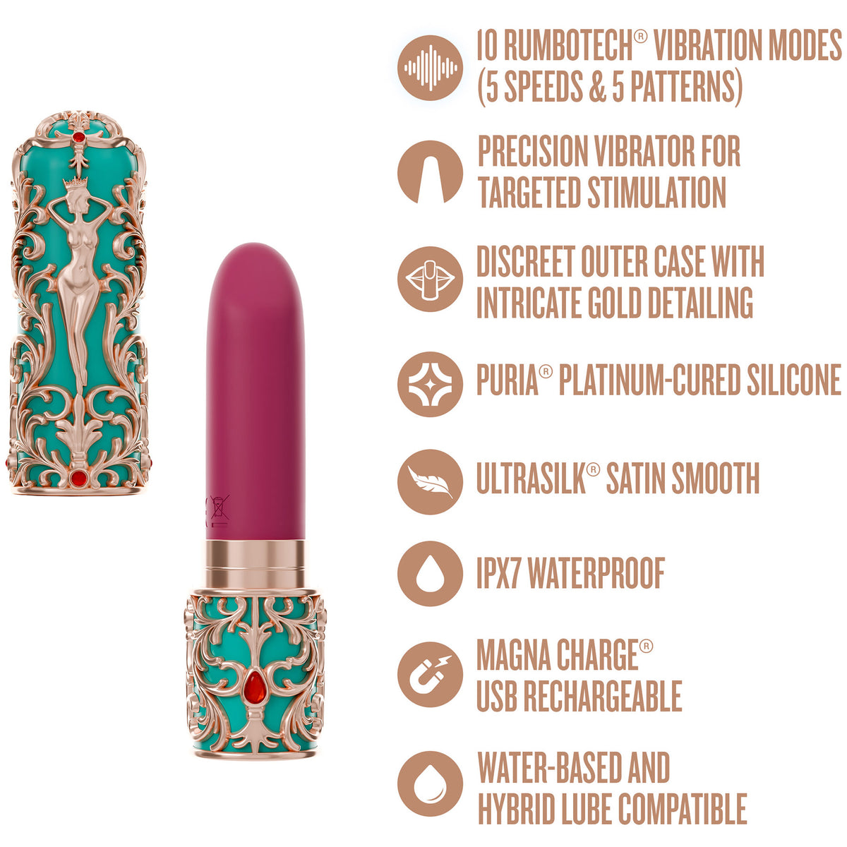 Queens Reign Luxury Silicone Rechargeable Waterproof Lipstick Vibrator