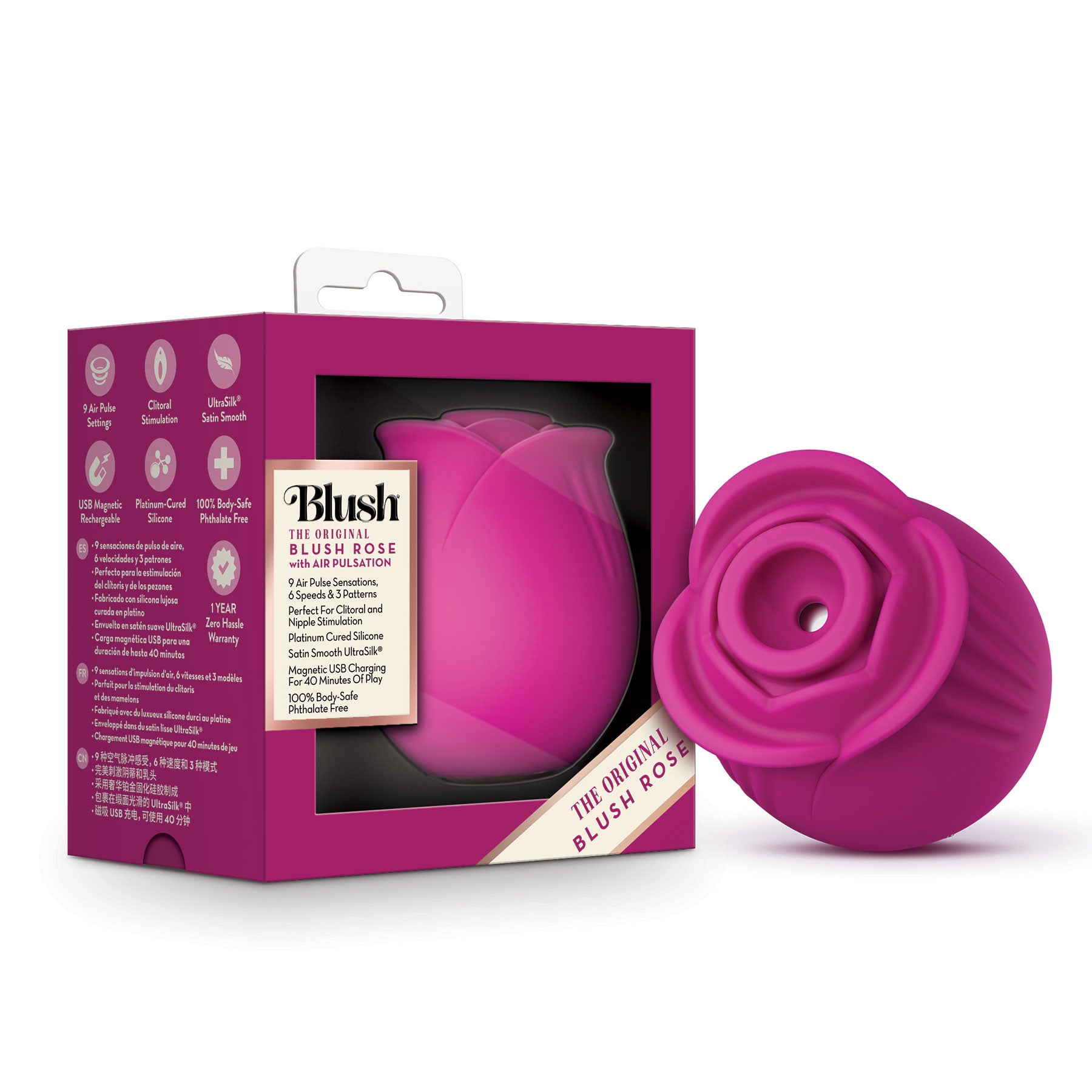 The Original Blush Rose With Air Pulsation Rechargeable Silicone Clitoral Stimulator