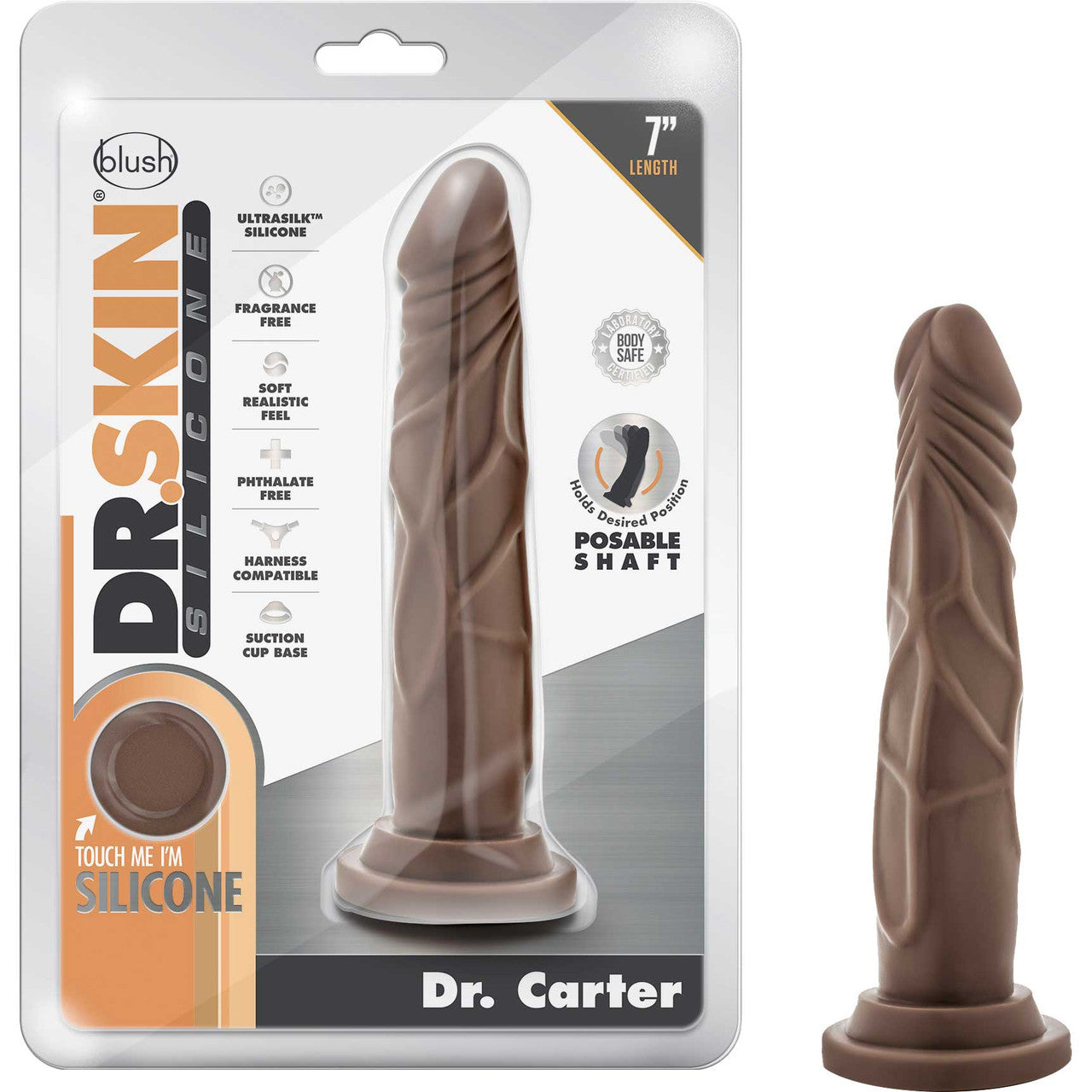 Dr. Skin Dr. Carter 7" Realistic Posable Silicone Dildo With Suction Cup By Blush - Chocolate