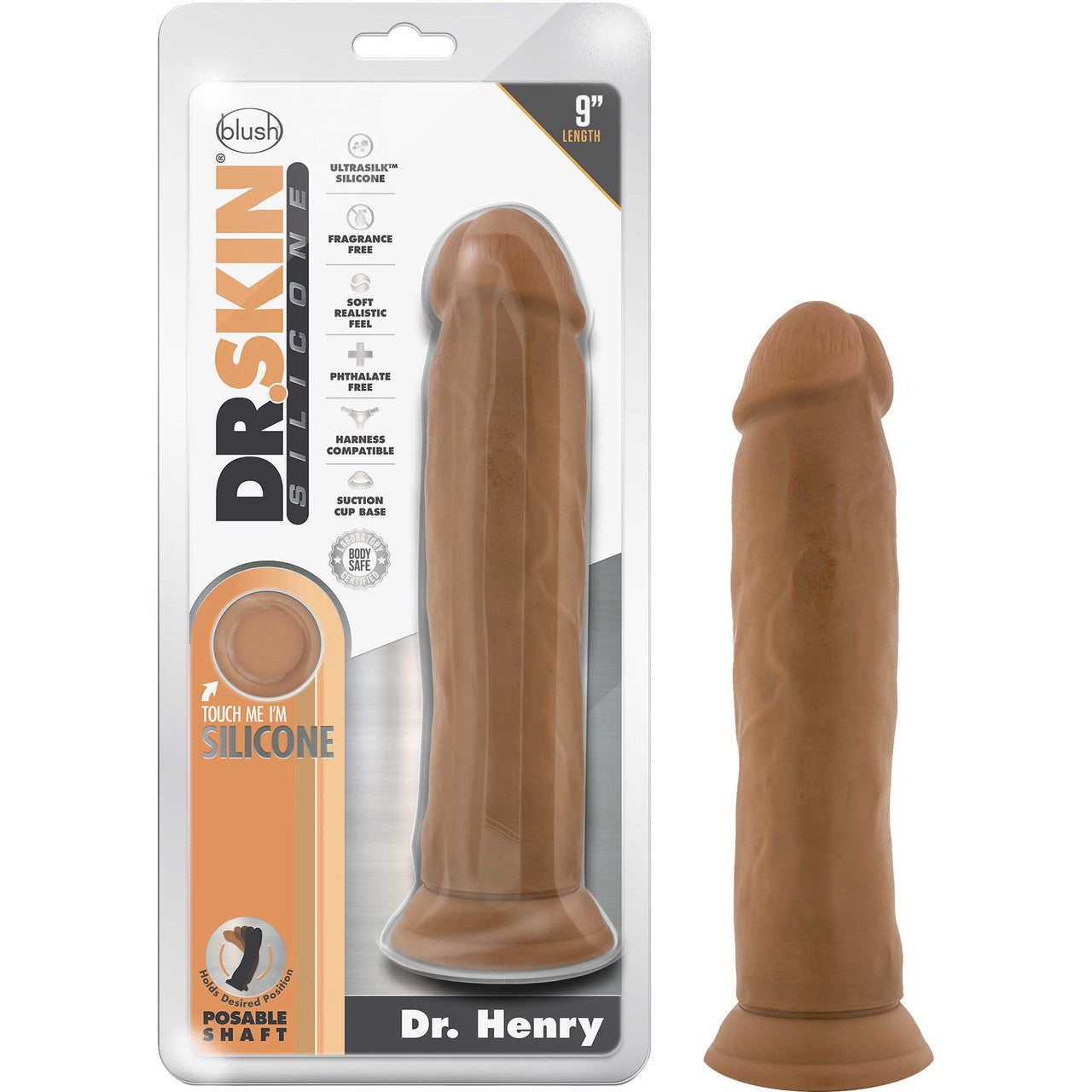 Dr. Skin Dr. Henry 9" Realistic Posable Silicone Dildo With Suction Cup By Blush - Caramel