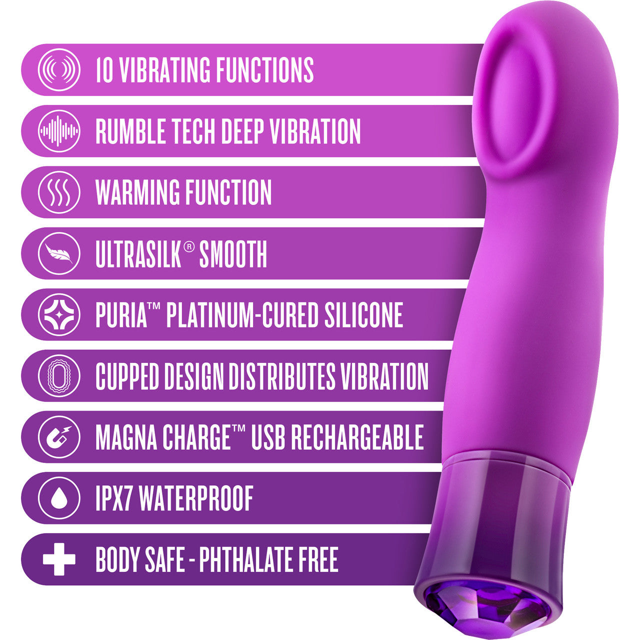 Oh My Gem Charm Rechargeable Waterproof Silicone Warming Vibrator By Blush - Amethyst