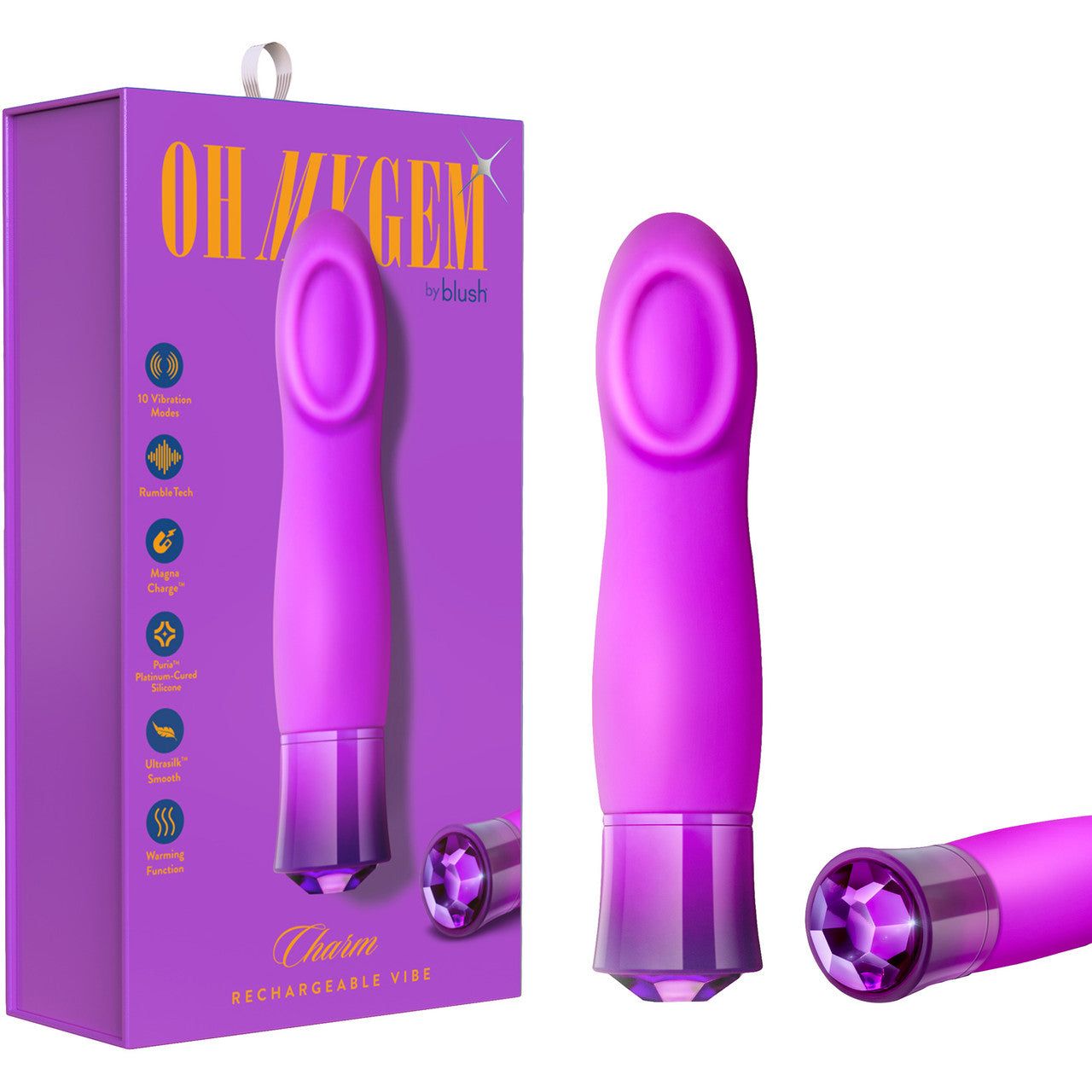 Oh My Gem Charm Rechargeable Waterproof Silicone Warming Vibrator By Blush - Amethyst