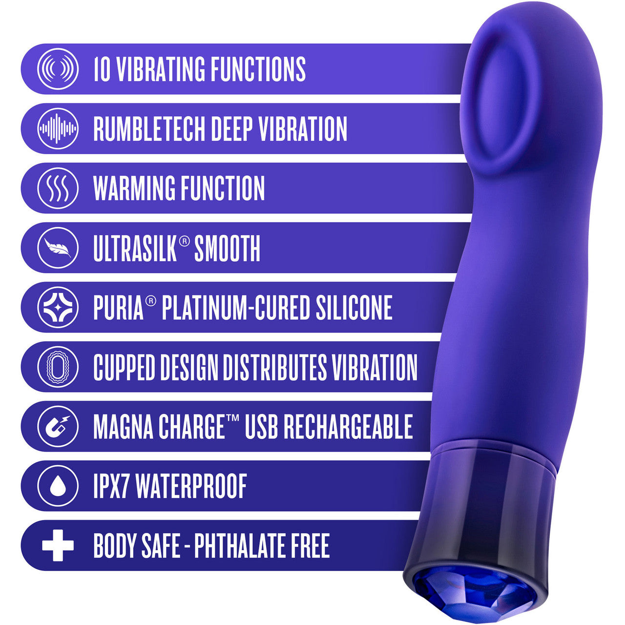 Oh My Gem Mystery Rechargeable Waterproof Silicone Warming Vibrator By Blush - Sapphire