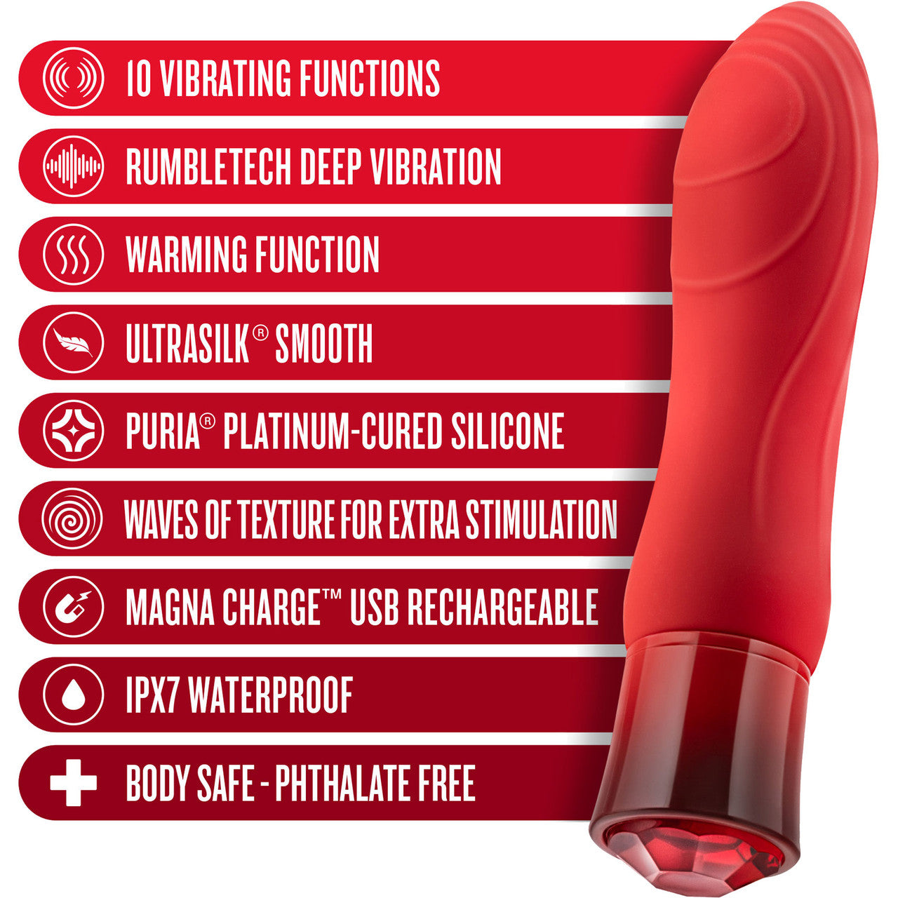 Oh My Gem Desire Rechargeable Waterproof Silicone Warming Vibrator By Blush - Ruby