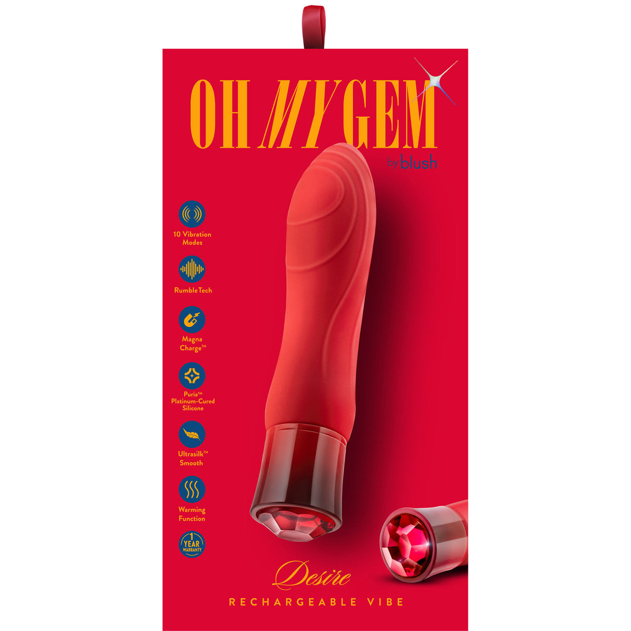 Oh My Gem Desire Rechargeable Waterproof Silicone Warming Vibrator By Blush - Ruby