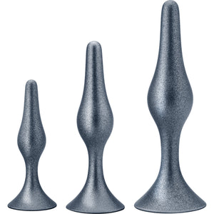 Anal Adventures Matrix Genesis 3-Piece Silicone Butt Plug Kit By Blush - Stellar Silver