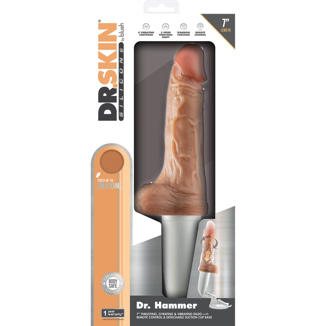 Dr. Skin Dr. Hammer 7" Thrusting, Gyrating, Vibrating & Warming Suction Cup Dildo With Handle & Remote By Blush - Vanilla