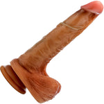 Renaissance DaVinci 8" Dual Density Sliding Foreskin Suction Cup Dildo With Squeezable Balls - Caramel