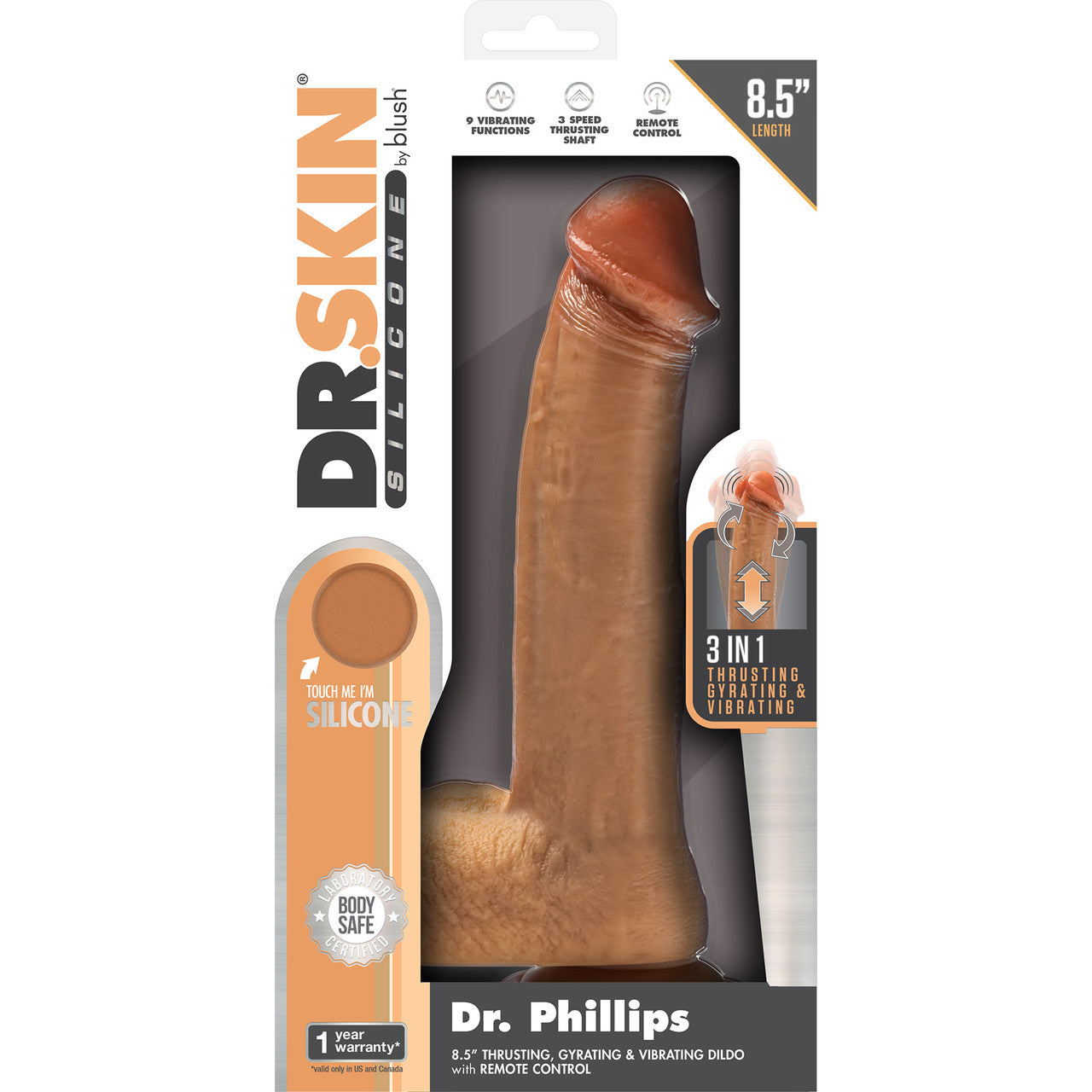 Dr. Skin Dr. Phillips 8.5" Gyrating & Vibrating Silicone Suction Cup Dildo With Balls & Remote By Blush - Caramel