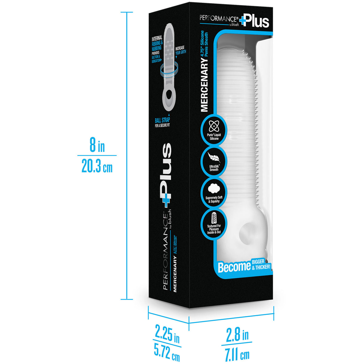 Performance Plus Silicone Penis Sleeve With Ball Strap By Blush - Mercenary
