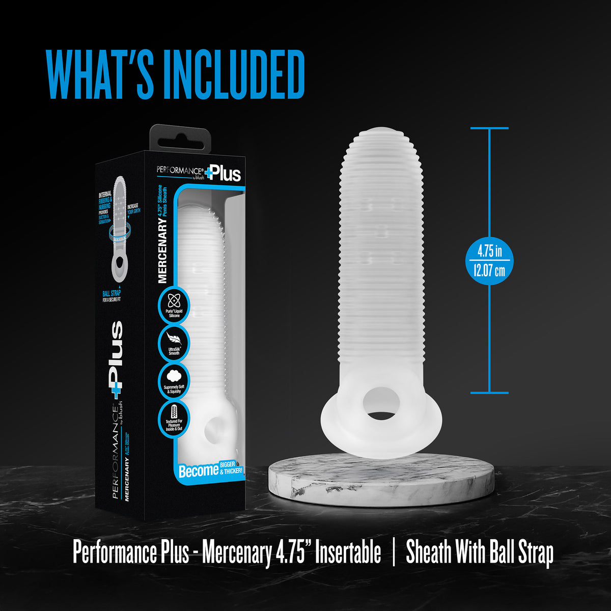 Performance Plus Silicone Penis Sleeve With Ball Strap By Blush - Mercenary