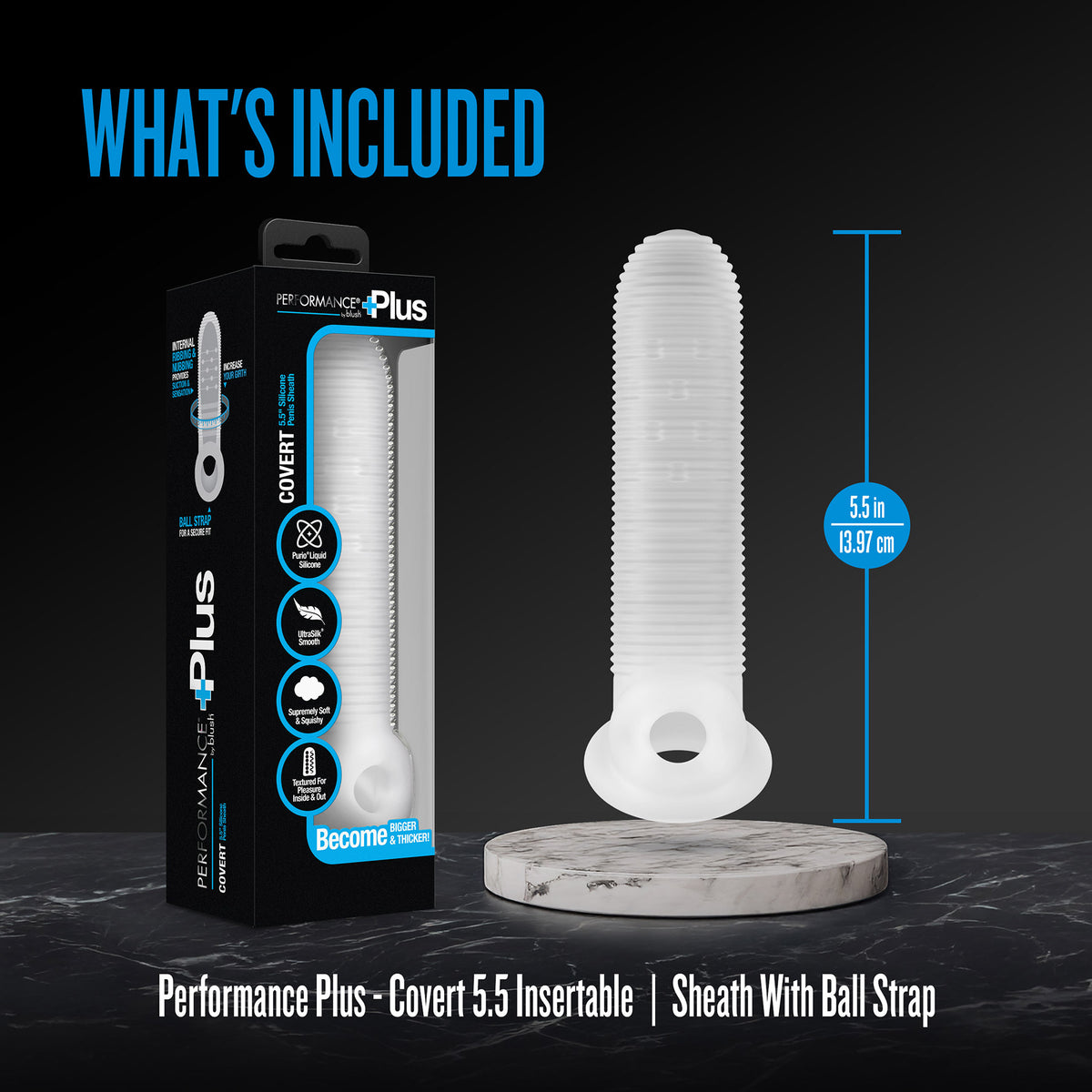 Performance Plus Silicone Penis Sleeve With Ball Strap By Blush - Covert