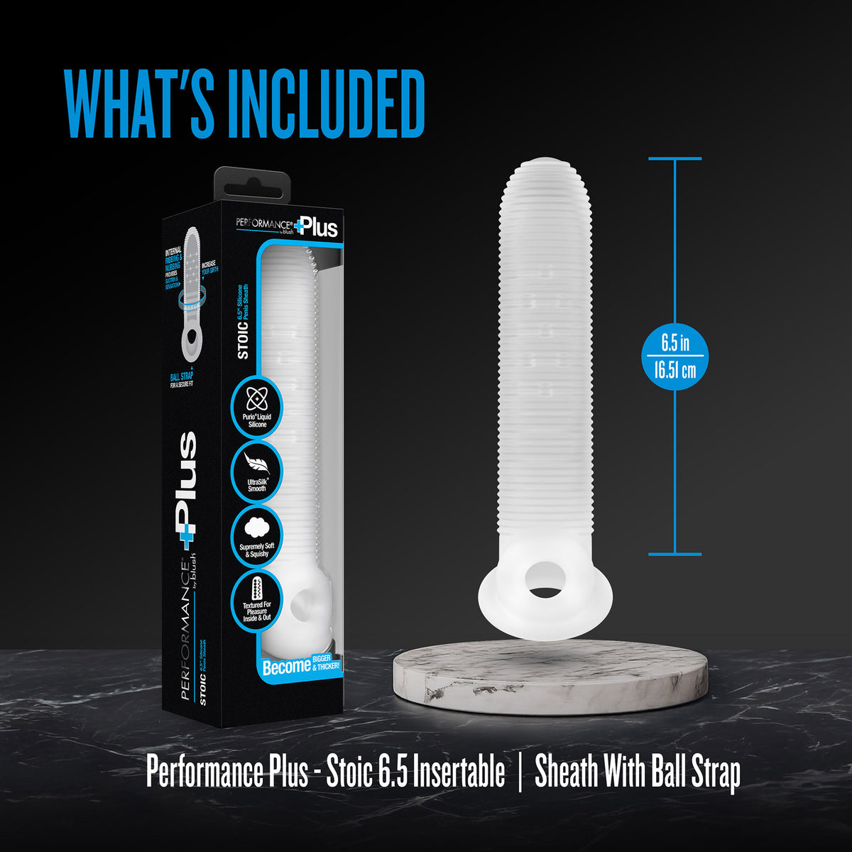 Performance Plus Silicone Penis Sleeve With Ball Strap By Blush - Stoic